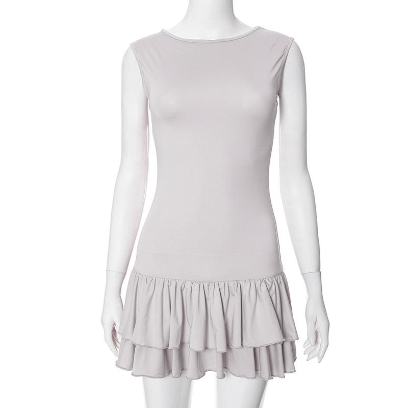 GMXIA Women's Summer Color Contrast Crewneck Sleeveless Lace Fashion Sexy Short Dress Women