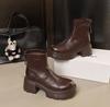 Mode Plateauschuhe Stiefeletten 2025 Herbst und Winter runde Spitze mittlerer Absatz Reißverschluss hinten vielseitige britische Martin-Stiefel Damenstiefel