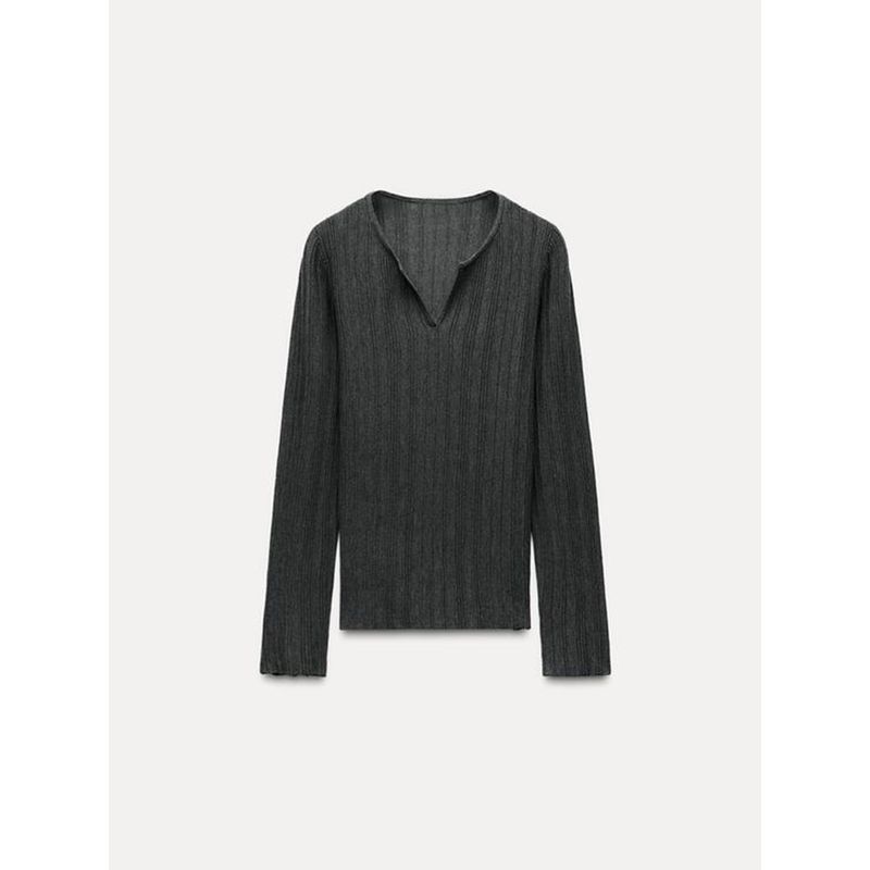 Za2025 Spring New Women's Clothing Easiest for Match Long Sleeves Silm Slim Looking Slit Knitted Rib T-shirt 8779464