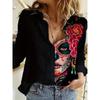 Simple And Clear Love Flower Print Ladies Casual Long Sleeve Lapel Shirt Outdoor Casual Ladies Shirt Urban Street Fashion Shirt