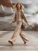 2025 Autumn/Winter Light Brown Animal Print Set: Slim Fit Hoodie & Retro Casual Pants