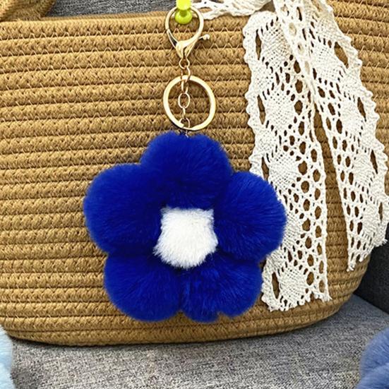 Lightweight Bag Decor Plush Flower Keychain for Handbags, Five-petal Charm, Metal Key Chain Fluffy Backpack Hanging Accessory Women