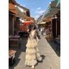 French gentle milk apricot V-neck suspender dress summer elegant casual temperament women's fluffy cake long skirt