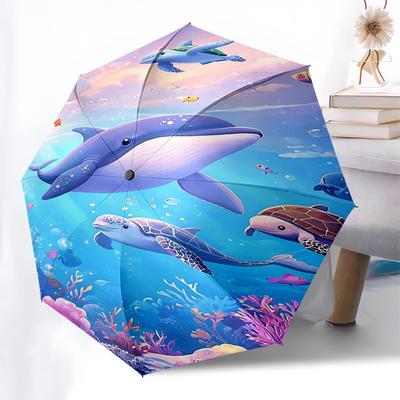 1PC Whale Turtle Umbrella-8-Rib Reinforced Portable Folding Travel Suitable for All Seasons Outdoor Daily , Fun Design-Z0418