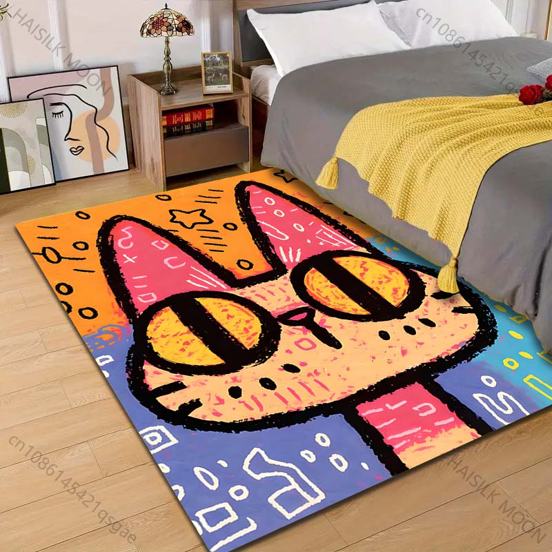 Multiple sizes Cartoon cat with stars Carpet for Living Room Bedroom Sofa Home Decor Rus Non-slip Floor Mat Luxury Gift