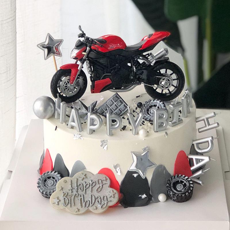 Father's Day Motorcycle Cake Topper: Alloy Slide Motorcycle Model Birthday Gift