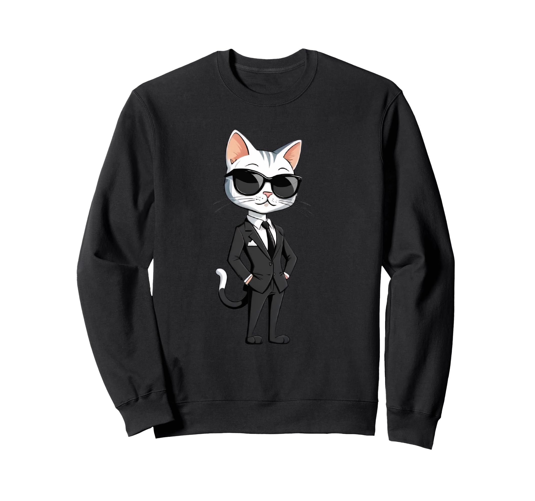 

Cool cat character sweatshirt in suit and sunglasses
