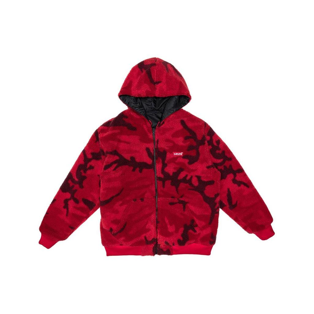 Levis Color Block Comfortable Long Sleeve Hooded Reversible Fleece Jacket Men Jackets Black Red 74746-0000