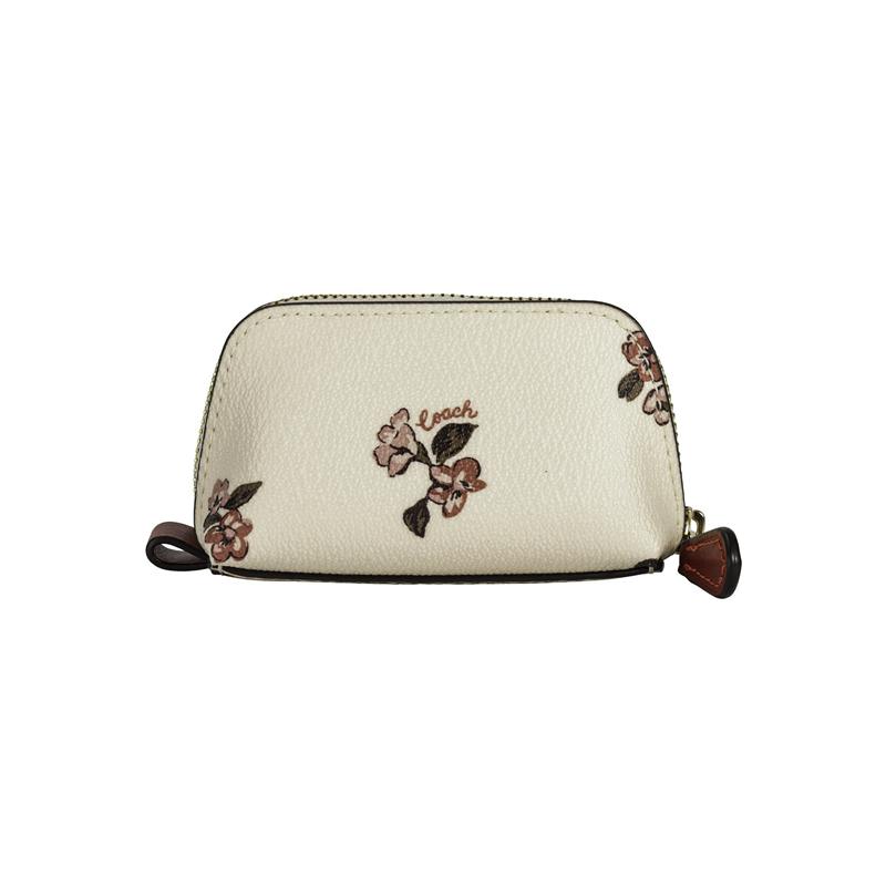 Coach Madi Metal Logo Floral Print Leather Cosmetic Bag Women's Chalk White