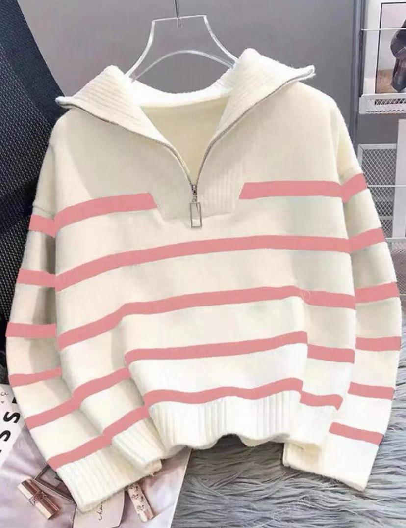 

Контрастный полосатый свитер весенне-осенний топ новый свободный и ленивый пуловер городской трикотажный свитер на полумолнии average size