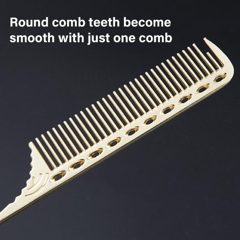 4Pcs Aluminum Hair Combs Set: Long Cutting Comb,Short Styling Comb,Handle Combs,and Tail Comb for Professional Barbers