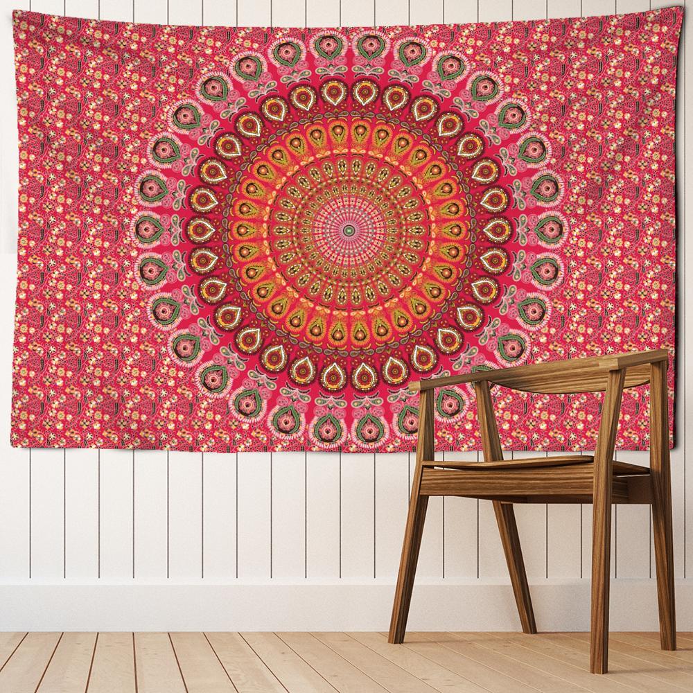 Tapiserie cu flori de mandala roșie agatat de perete abstract psihedelic vrăjitorie boem dormitor living decor acasă