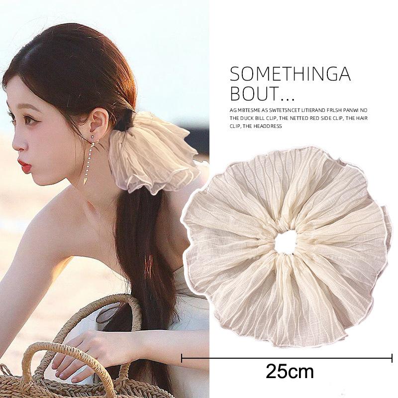 Korean Lace Pleated Scrunchies French Temperament Sweet Large Elastic Hair Band Ponytail Holder Hair Tie Hair Accessories