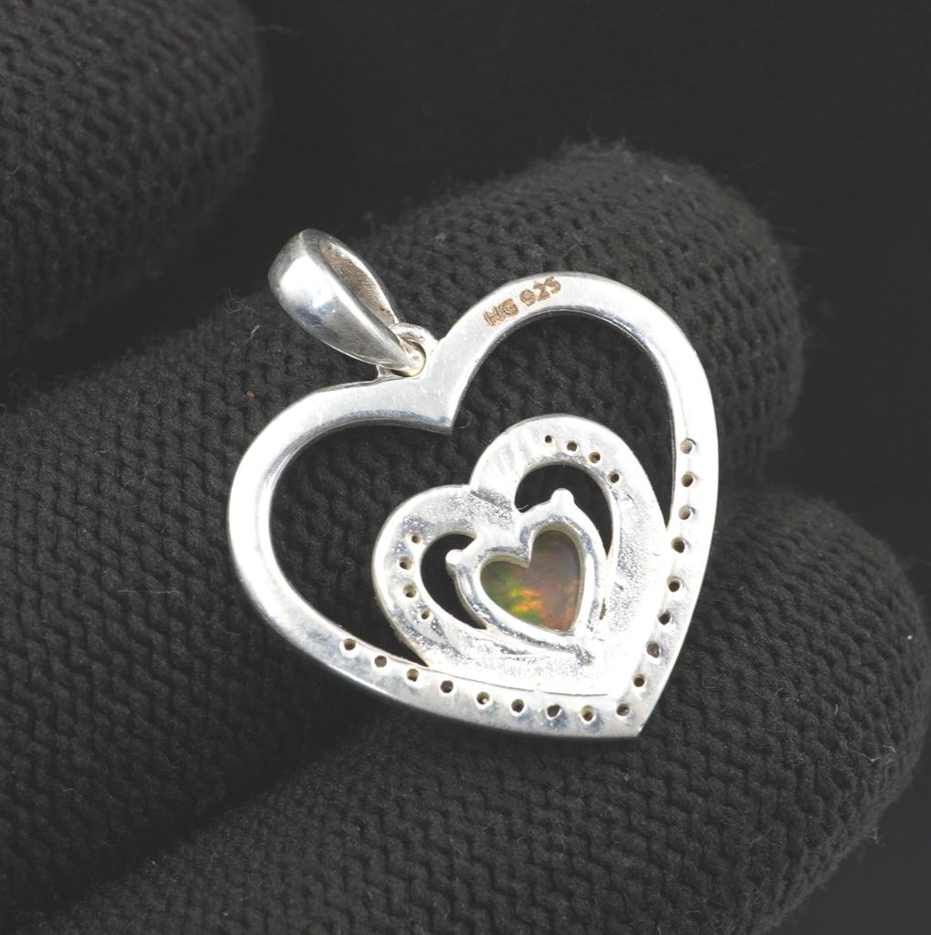 Ethiopian Opal and Garnet Sterling Silver Pendant - Gemstone Jewelry