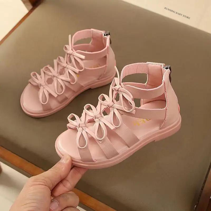 

Gladiator Children Sandals for Girls Breathable Summer Girl Roman Shoes Boots Black Pink Beige Party Student Sandal I06095 21 розовый