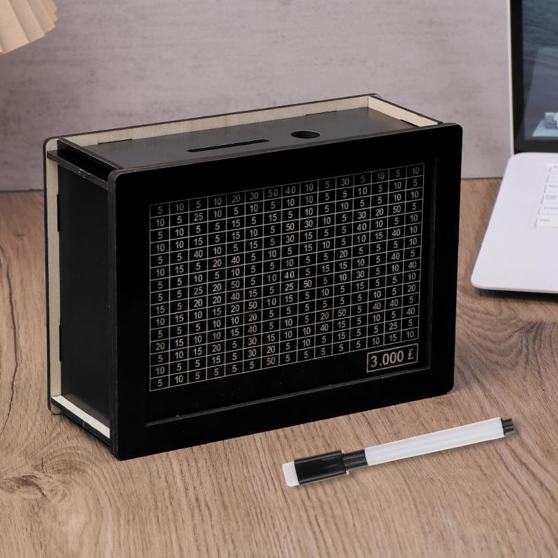 Svart gjenbrukbar sparegris med penger Målteller sparegris Gjør-det-selv-sparekassehåndverk Hjem for hjelper vanen med å spare