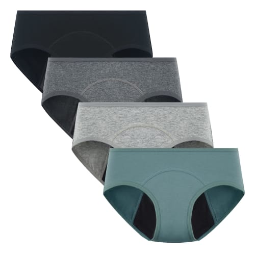 

POPKOK Sanitary Shorts, Junior Cotton Girls Underwear Set, 4-Piece Set (Black/Dark Gray/Gray/Pine Green, Size 160)