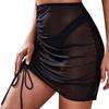 Translucent Sexy Swimsuit Beach Skirt Seaside Holiday Gauze Skirt Ruffled Overskirt Mesh Drawstring Solid Beachwear Hip Skirt