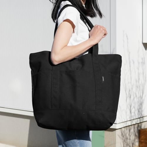 pieka Men's Large Canvas Tote Bag, A3 Size, 6 Pockets, Zipper Attached, XL