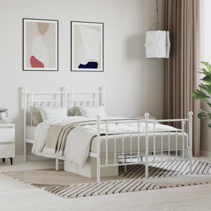 VidaXL Cadre de lit métal avec tête de lit-pied de lit blanc 120x200cm 353602