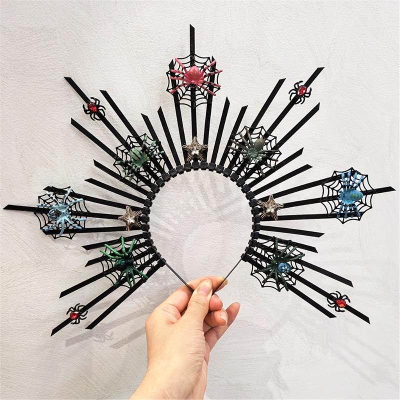 Steampunk Spiders Hair Hoop Dark Gothic Halloween Costume Spiked Headpiece Adjustable Artistic Punk Headbands