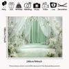 2D Sage Green Curtain Backdrop White Flower Wedding Photography Background