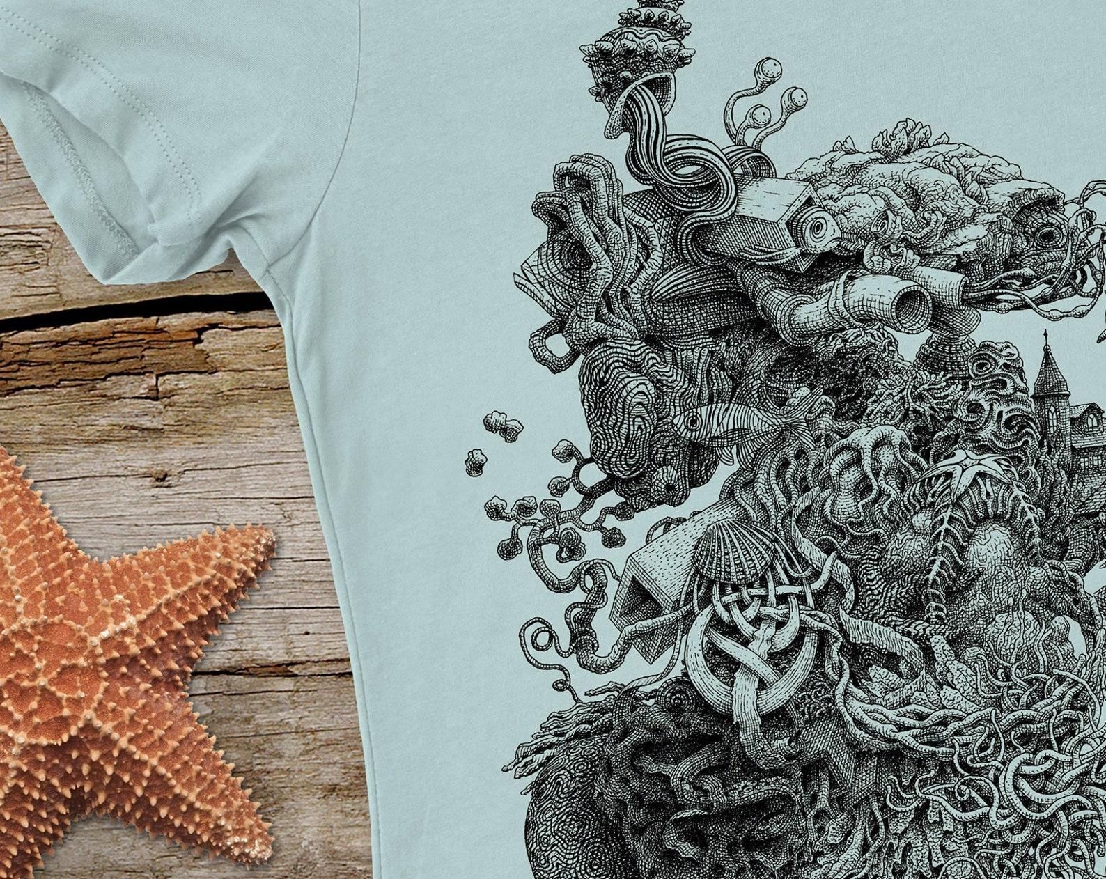 Women s Surreal Tide Pool Ocean T-Shirt: Screen Printed Weird Surreal Shirt S