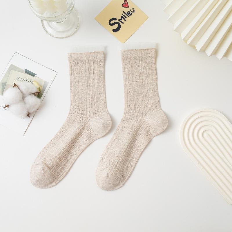 Ladies Spring and Summer New Wave Pattern Hollow Ballet Wind Breathable Boneless Tube Socks