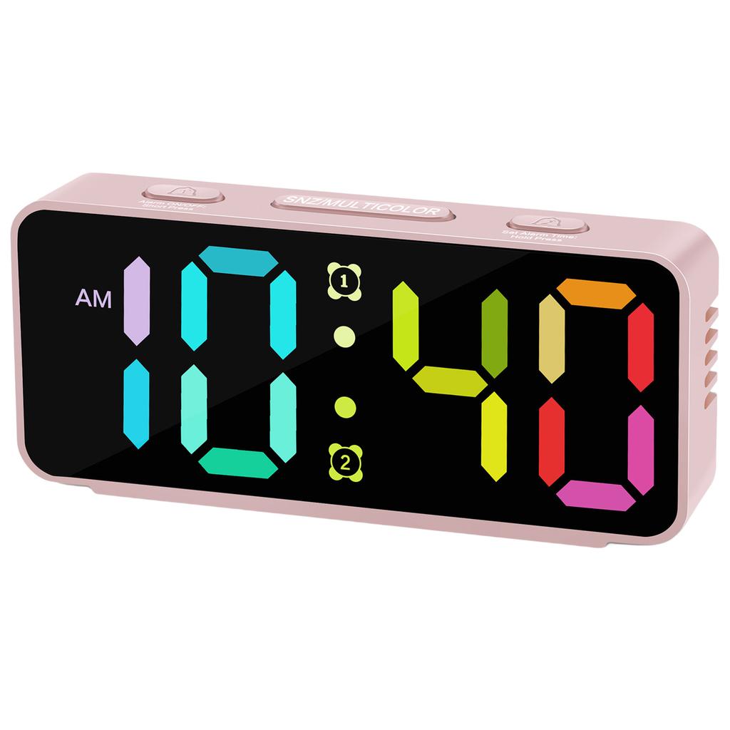 Simple Digital Bedside Alarm Clock With Dynamic Color And Double Alarms For Heavy Sleepers Kids Girls Desk Display