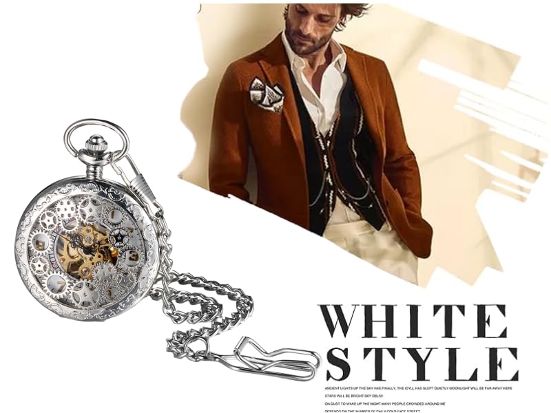 JEWELRYWE Taschenuhr, automatischer Aufzug, mechanisch, Skelett, analog, Anhängeruhr, Taschenuhr, wasserdicht, antiker Stil, Drache, Phönix, chinesischer Stil