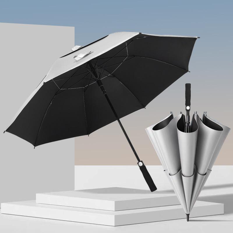 Large Windproof Reinforced Straight Handle Golf Umbrella Double Layer Umbrella Titanium Silver Glue Breathable Umbrella Anti-ultraviolet Outdoor