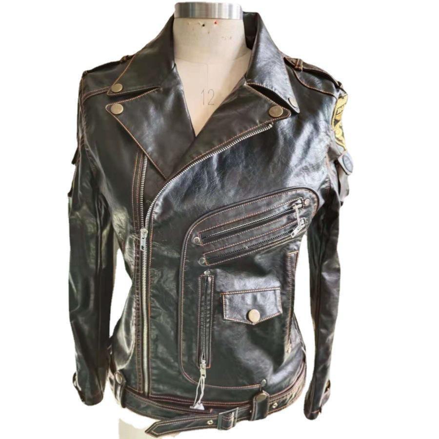 Pánska retro kožená motocyklová bunda v štýle Ghost Rider, kabát s klopami na viacero zipsov, nadrozmerná pre umelcov