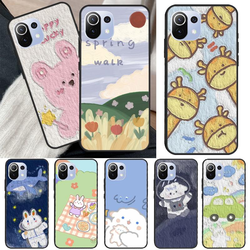 

Kawaii Bears Rabbit Korean oil painting Case For POCO X4 Pro F3 M3 M4 Pro X3 Pro GT Phone Cover For Xiaomi 12 11T Pro Mi 11 Lite
