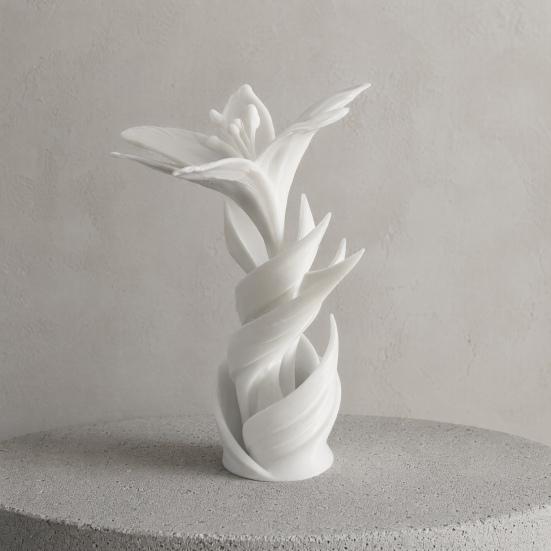 3D Printed Lily Flower Sculpture, Modern Intertwined White Floral Art, Unique Wedding Anniversary Gift for Couple, Elegant Home Decor for Living Room,