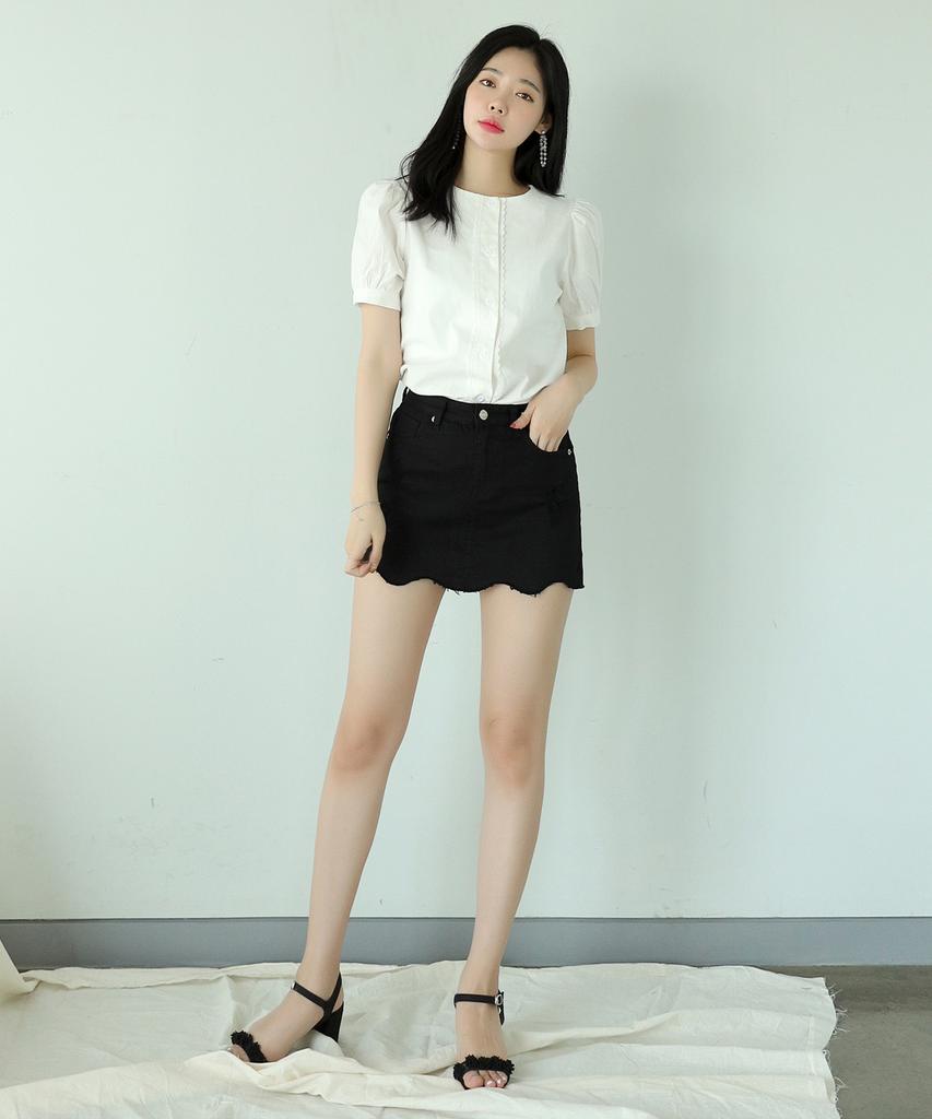 Ppaeppae Black Wave Stretch Skirt Pants