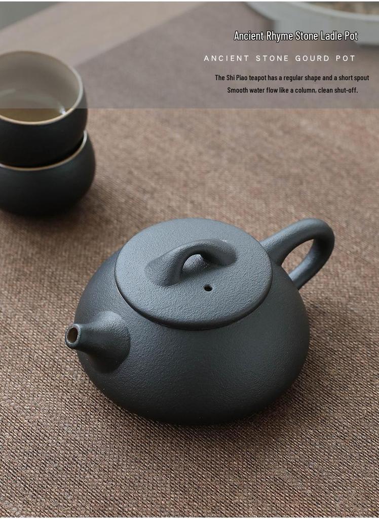 Japanese Black Pottery Tea Set with Handle Teapot, Dry Brew Tray, and Portable Bag for Home, Office, or Travel.