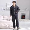Pajamas Men'S Winter Winter Three-Layer Fleece Thickened Warm Clip Padded Jacket Large Size Coral Fleece Homewear Set Winter