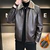 Thickened Fleece Leather Jacket Leather Men's Leather Jacket Autumn and Winter Locomotive Clothing Casual Loose Lapel Jacket Men