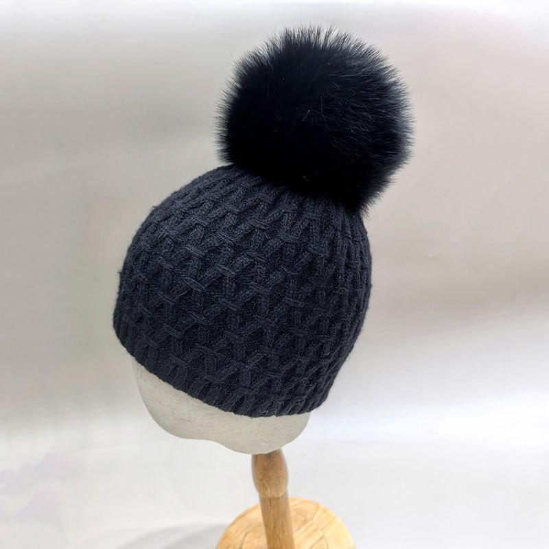 Women'S Winter Knitted Beanie Hat With Soft Rabbit Fur Lining & Fluffy Fox Fur Pompom - Warm Thick Skull Cap  New