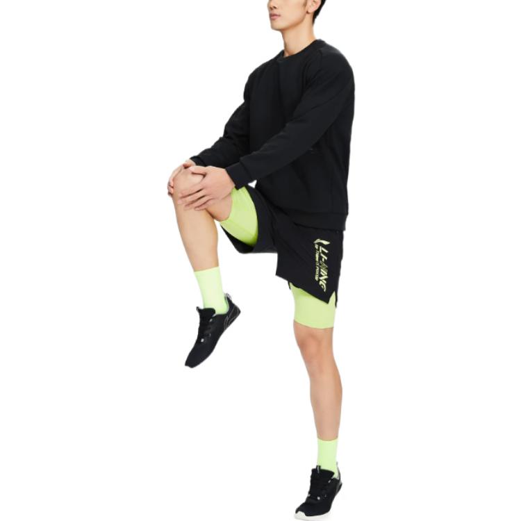 Li-Ning Fitness Series 3D Tailored Solid Crew Neck Sweatshirt Men Tops Black AWDS007-1