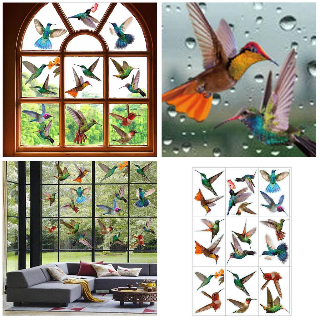 9 Piece Simulation Hummingbird Electrostatic Window Stickers Glass Stickers Home Decor Living Room Ornament Accessories