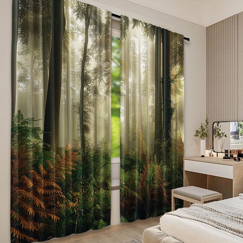 2Pcs Forest Curtain Mystic Dark Fog Atmosphere Deep In The Forest Woodland Nobody Silence For Living Room Bedroom Dining Room