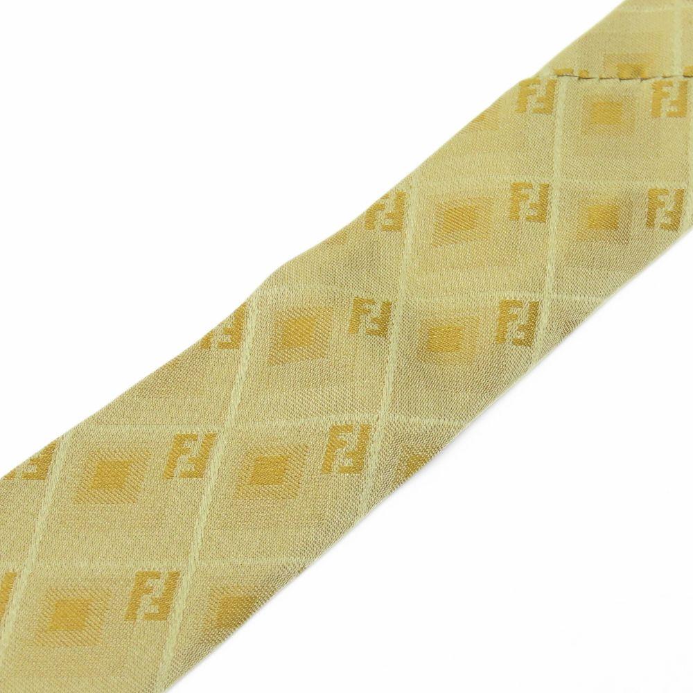 Used FENDI Tie Gloss Silk Gold Series Zucca Pattern