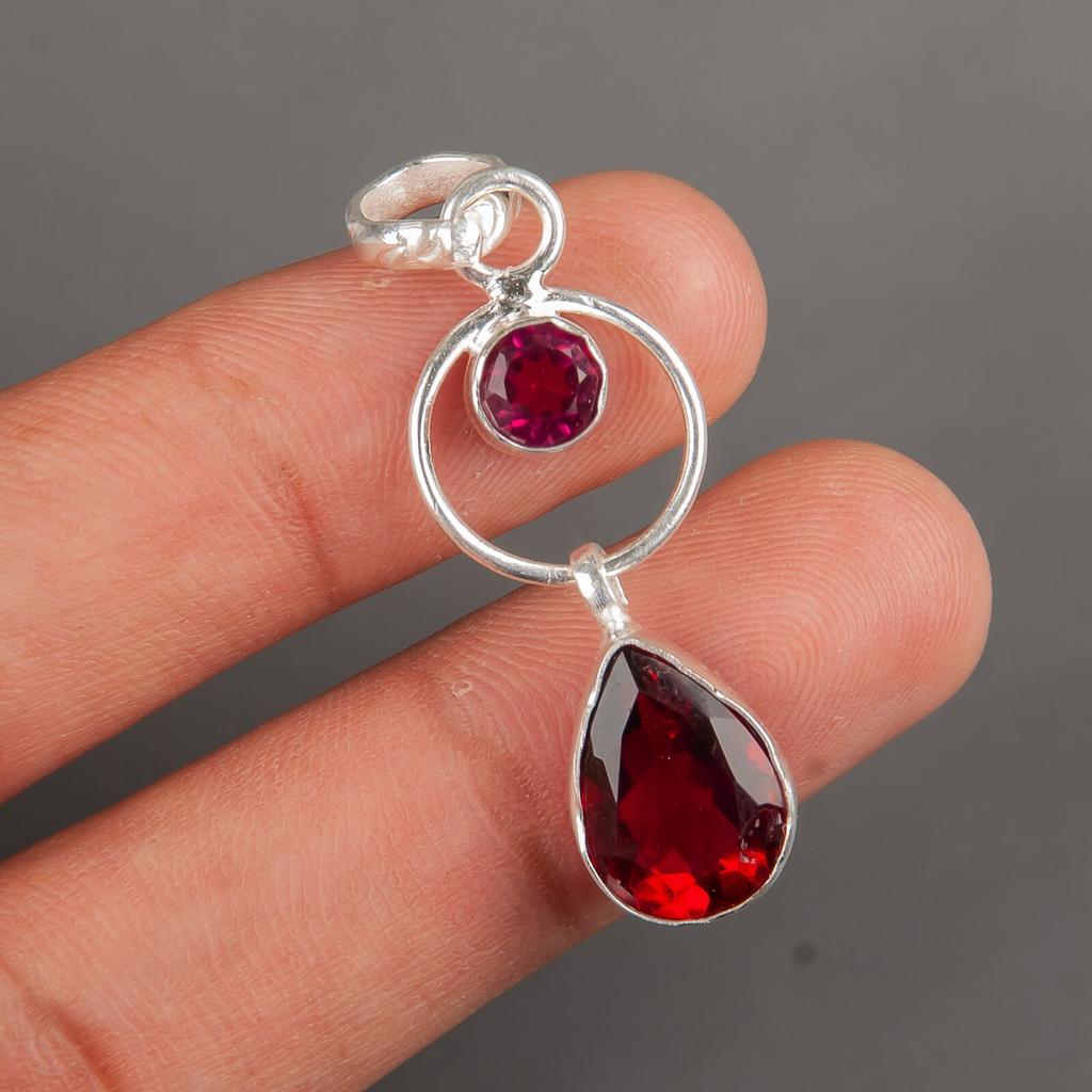 Pinker Rubellit Edelstein 925 Sterlingsilber Geschenk Schmuck Handgefertigter Anhänger 1,80" PP-10-10