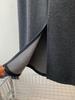 Women's Deep Gray Wool Tweed Midi A-line Skirt, 2026 Spring/Autumn Collection, Elastic High Waist.