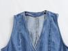 Women's European & American Short Denim Vest + Double Lapel Midi Skirt Set