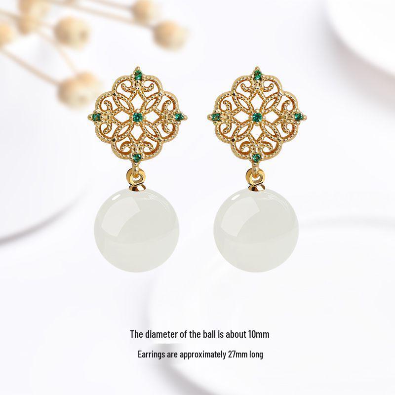 Ice Type Hetian Jade Gold Stud Earrings - Vintage Niche Design for Women, 2025