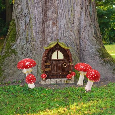 Fairy Garden Door Window Statue Resin Elf Courtyard Door Sculpture Crafts Ornaments Holiday Gifts Home Decor for Yard Lawn