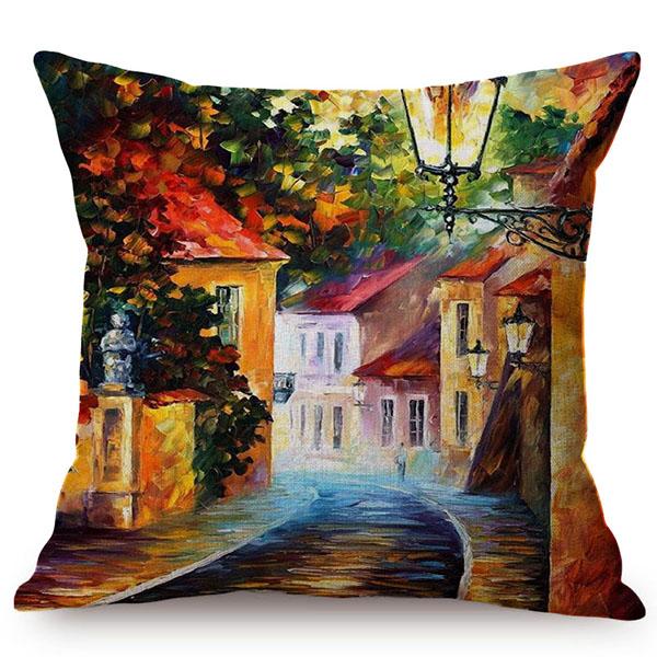 Mediterranean Beautiful Italy Venice City Scenery Oil Painting Style Sofa Decoration Pillow Case Ocean Landscape Cushion Cover