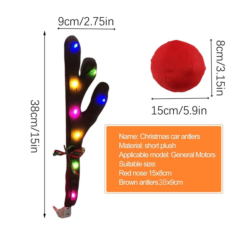 Car Antlers For Christmas LED Cute Party Supplies With Nose And Jingle Bells Christmas Car Decor For Travel Daily Special